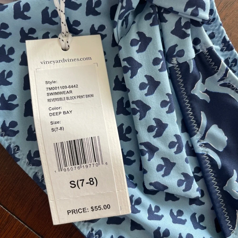 Vineyard Vines Girls Reversible Bikini Top Blue Floral Performance NWT‎ S 7-8